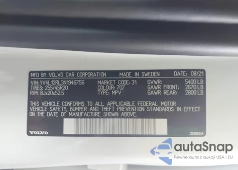 2022 Volvo Xc60 B5 Inscription from USA, damaged, VIN YV4L12RL3N1946756